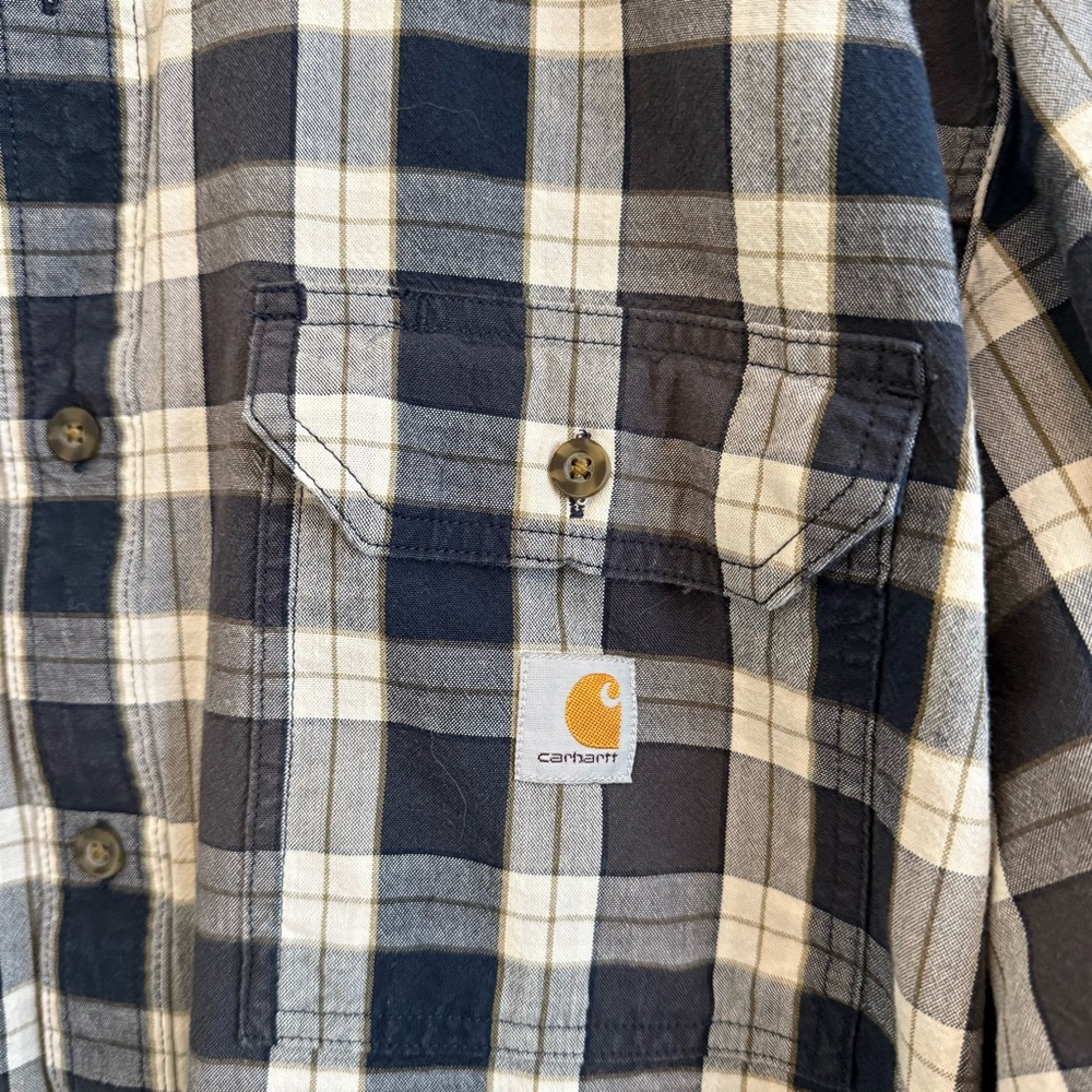 Carhartt Navy and White Plaid Button Down Shirt - Picture 3 of 11